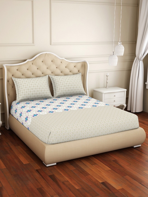 

Welspun Taupe & Blue Floral 144 TC Pure Cotton King Bedsheet with 2 Pillow Covers