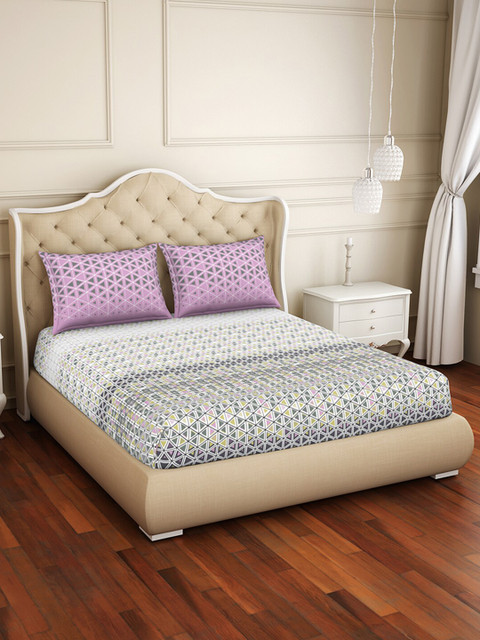 

Welspun Grey & Purple Geometric 144 TC Cotton King Bedsheet with 2 Pillow Covers