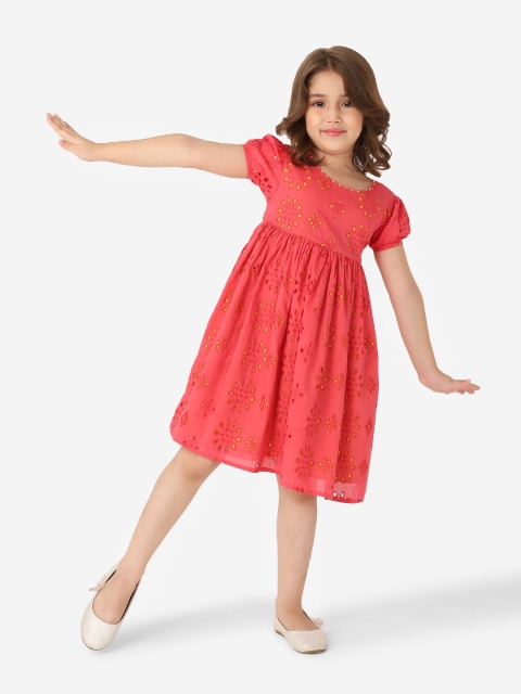 

Fabindia Girls Pink & Yellow Cotton Schiffli Dress