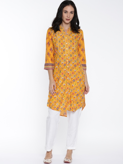 

Rangriti Women Yellow Printed Straight Kurta