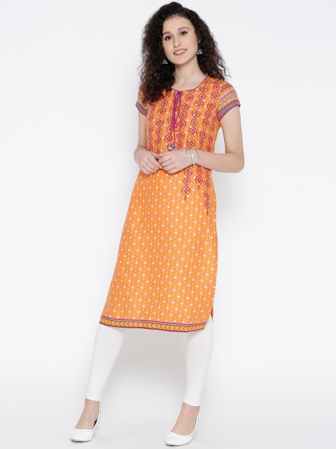 

Rangriti Women Yellow Printed Straight Kurta