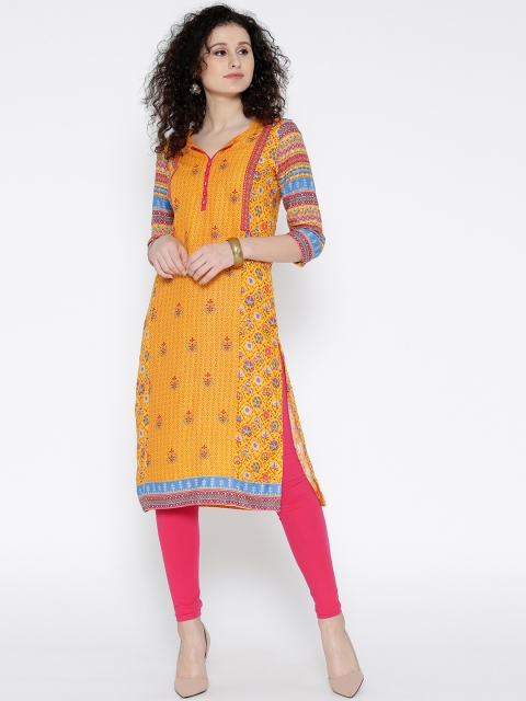 

Rangriti Women Yellow Printed Straight Kurta