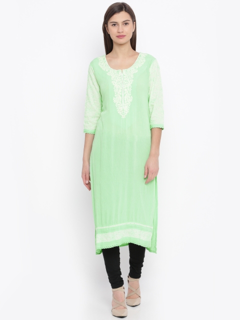 

Rangriti Women Green Embroidered Straight Kurta