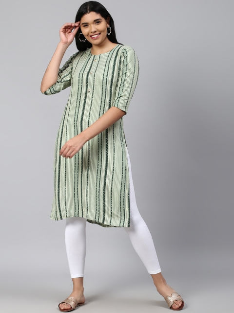 

TRUNDZ Women Green Striped Keyhole Neck Kurta