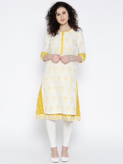 

Rangriti Women White & Yellow Printed Layered Straight Kurta