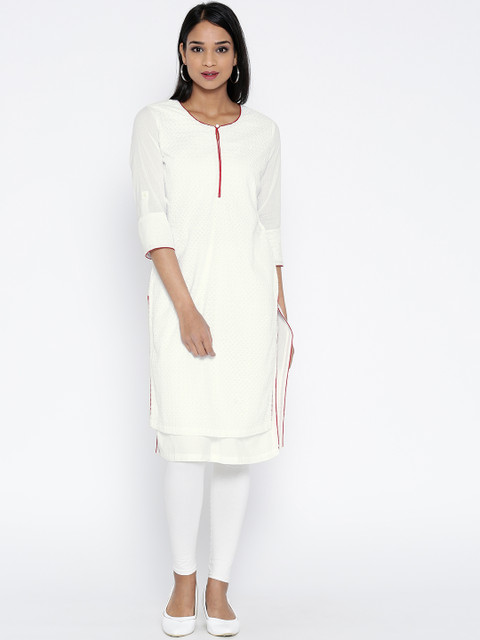 

Rangriti Women White Embroidered Layered Straight Kurta