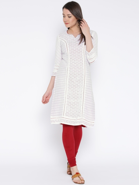 

Rangriti Women White Schiffli Embroidered Straight Kurta