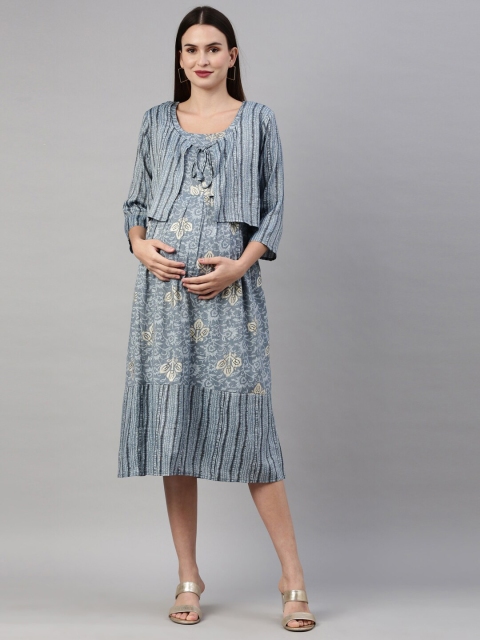 

GOLDSTROMS Blue Maternity A-Line Midi Dress