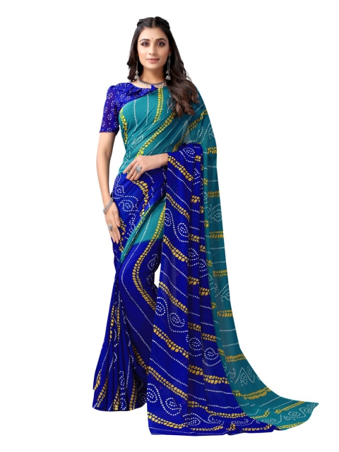 

KALINI Blue Bandhani Printed Poly Georgette Saree