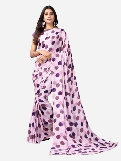 

KALINI Mauve & Blue Polka Dot Printed Saree