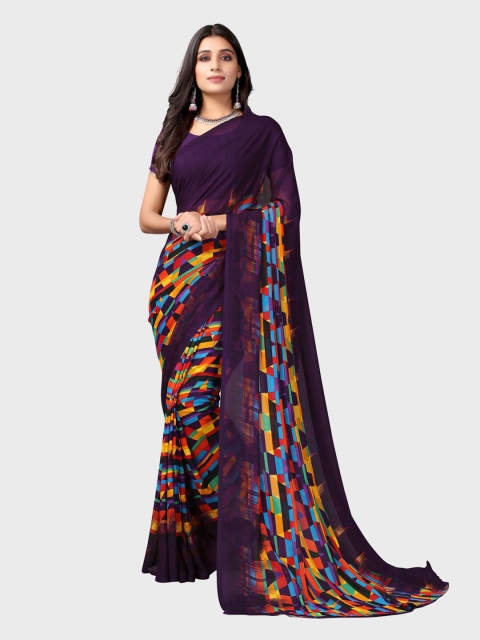 

KALINI Purple & Blue Geometric Printed Saree
