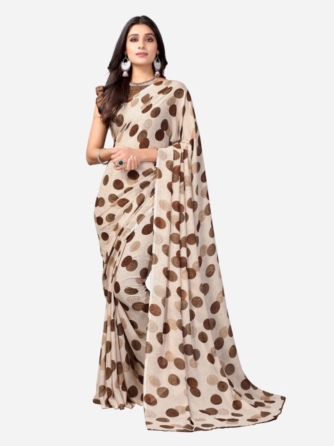 

KALINI Brown Polka Dots Printed Saree