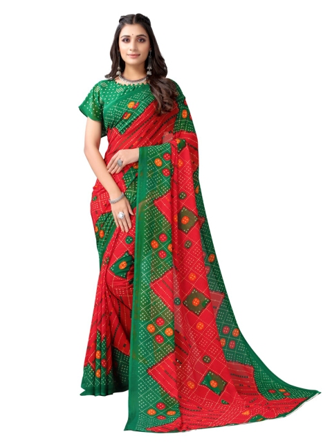 

KALINI Red & Green Bandhani Saree