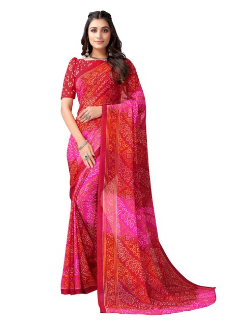 

KALINI Pink & Red Bandhani Saree