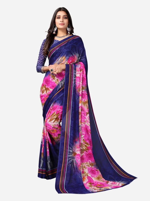 

KALINI Blue & Pink Floral Printed Saree
