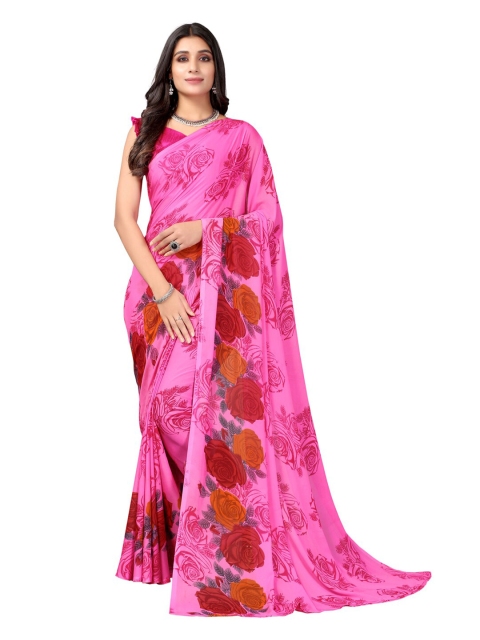 

KALINI Pink & Red Floral Saree