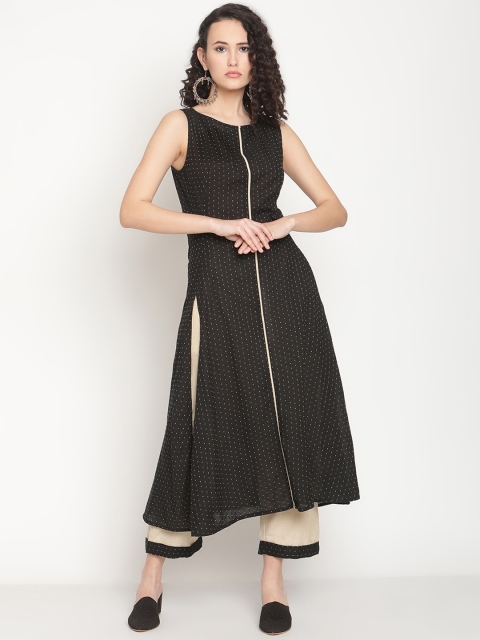 

Abhishti Women Black Geometric Thread Work Kurta