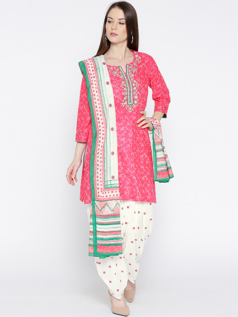 

Biba Pink & White Printed Salwar Suit with Dupatta
