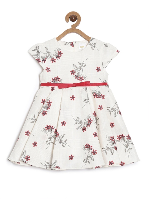 

Aomi Girls White & Pink Floral Printed Cotton Fit & Flare Dress