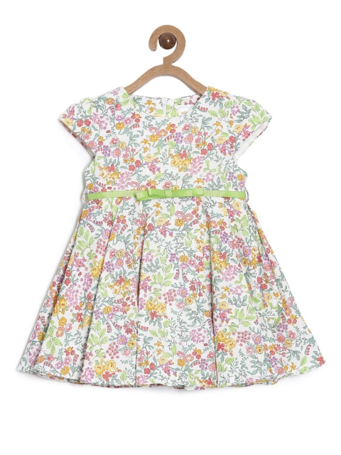 

Aomi Girls Green & White Floral Printed Cotton Dress