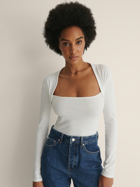 

NA-KD Women White Solid Jersey Top