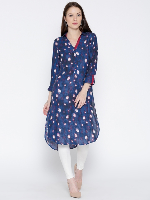 

Biba Women Blue Floral Print Pathani Kurta
