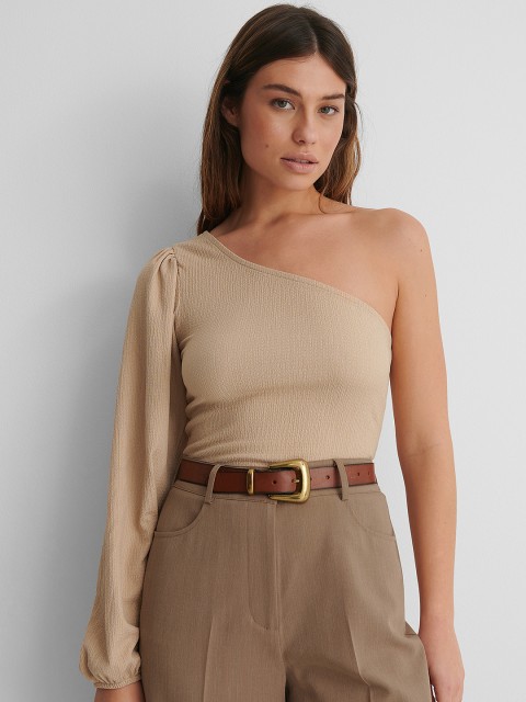 

NA-KD Women Beige Textured One Shoulder Top