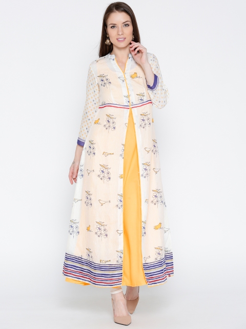 

Biba Women Off-White Printed Layered A-Line Kurta