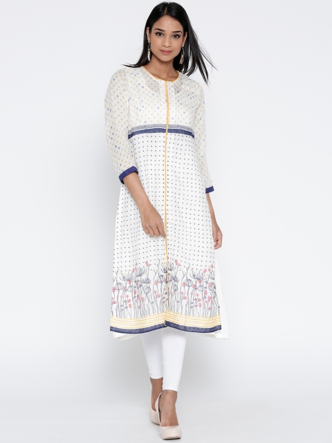 

Biba Women Off-White Quirky Print Layered A-Line Kurta