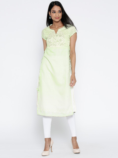 

Biba Women Green Printed Layered Straight Kurta