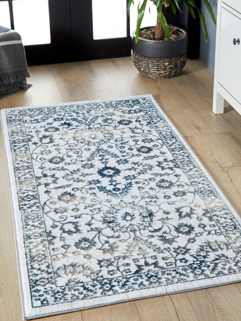 

OBSESSIONS Cream & Blue Patterned Antibacterial Traditional Runner