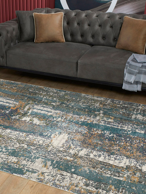 

OBSESSIONS Blue Abstract Polypropylene Anti-Bacterial Colourfast Carpet