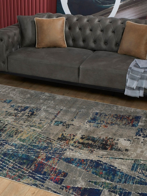 

OBSESSIONS Blue & Grey Polypropylene Abstract Carpet