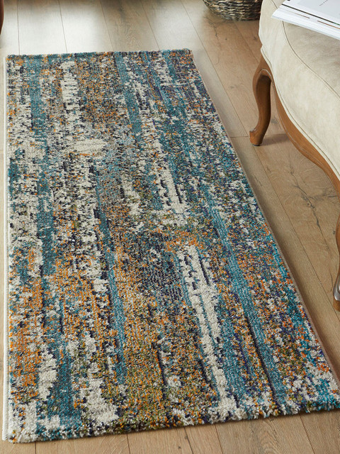 

OBSESSIONS Blue & Beige Polypropylene Abstract Runner
