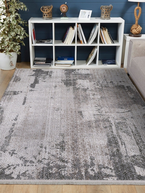 

OBSESSIONS Grey & Olive Green Abstract Patterned Carpet