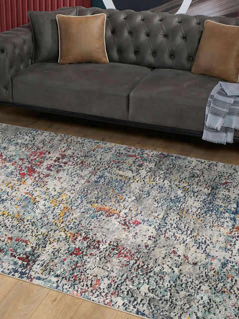 

OBSESSIONS Blue Polypropylene Abstract Print Carpet