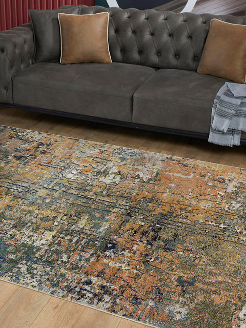 

OBSESSIONS Rust Orange Abstract Polypropylene Anti-Bacterial Colourfast Carpet