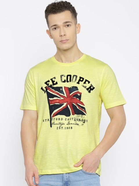 

Lee Cooper Men Yellow Printed Round Neck Pure Cotton T-shirt