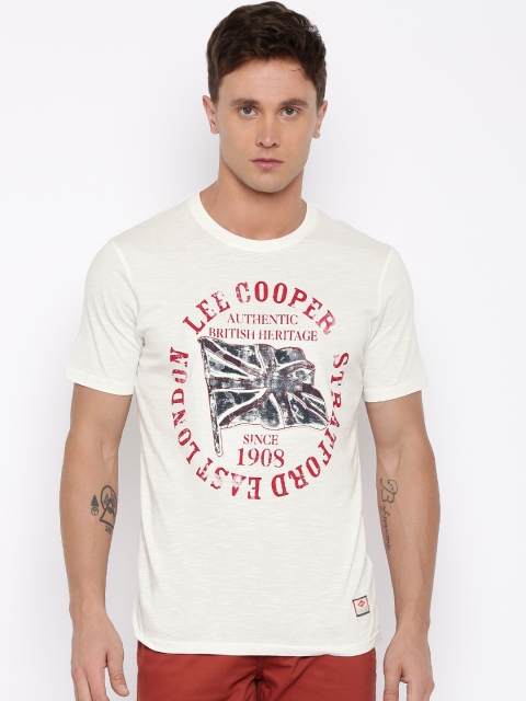 

Lee Cooper Men White Printed Round Neck Pure Cotton T-shirt
