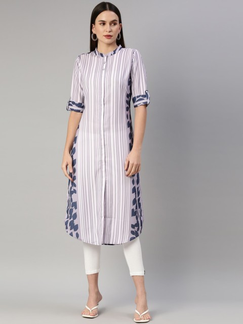 

GOLDSTROMS Women Purple Striped Thread Work Pathani Kurta