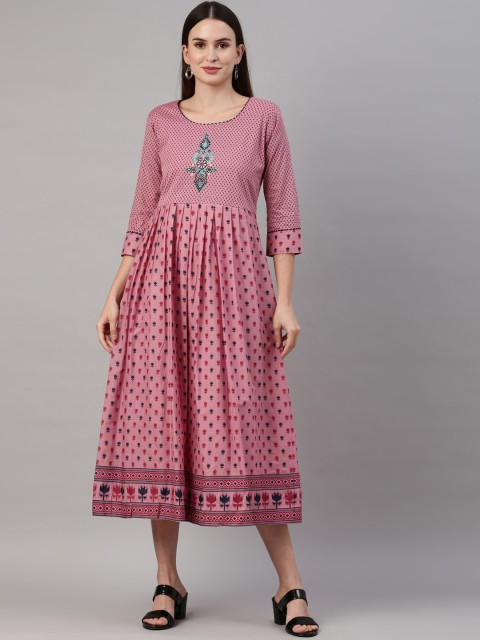 

GOLDSTROMS Women Pink Ethnic Motifs Embroidered Cotton Anarkali Kurta