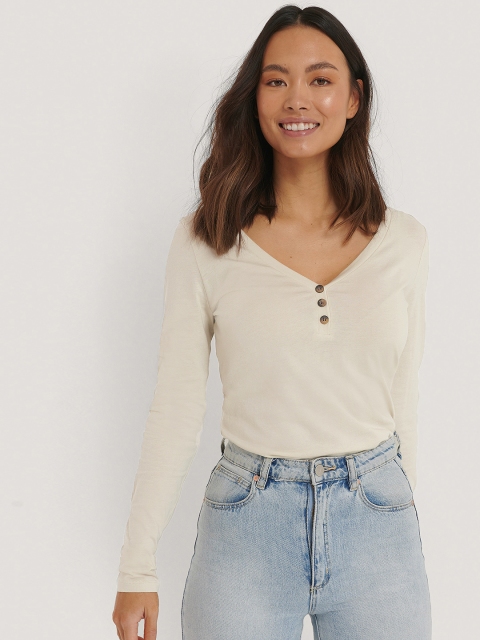 

NA-KD Women Cream-Coloured Solid Top