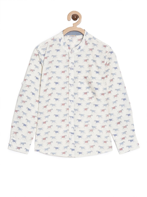 

Aomi Boys Off White Comfort Regular Fit Printed Cotton Casual Shirt