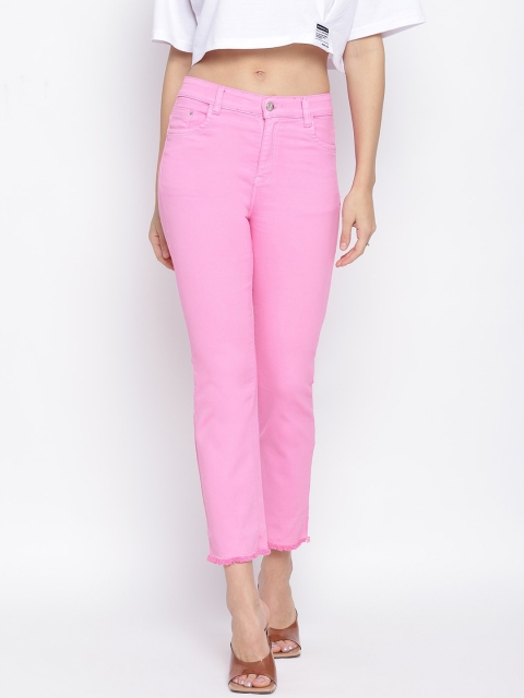 

iki chic Women Pink Straight Fit High-Rise Stretchable Jeans