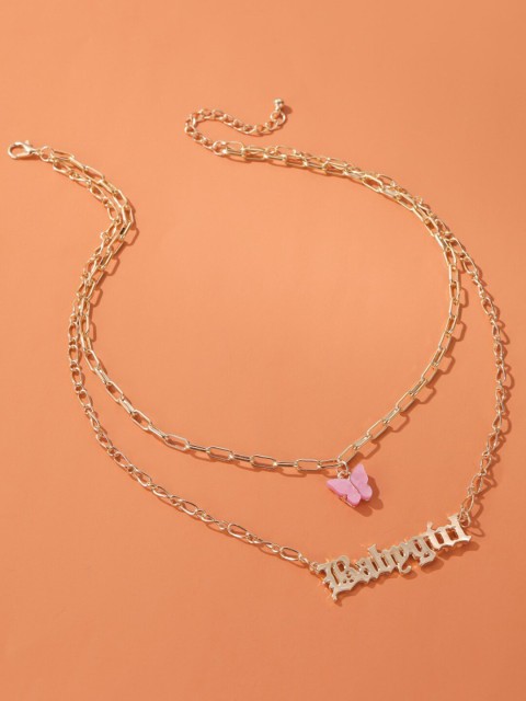 

Vembley Set Of 2 Gold-Plated & Pink Layered Necklace