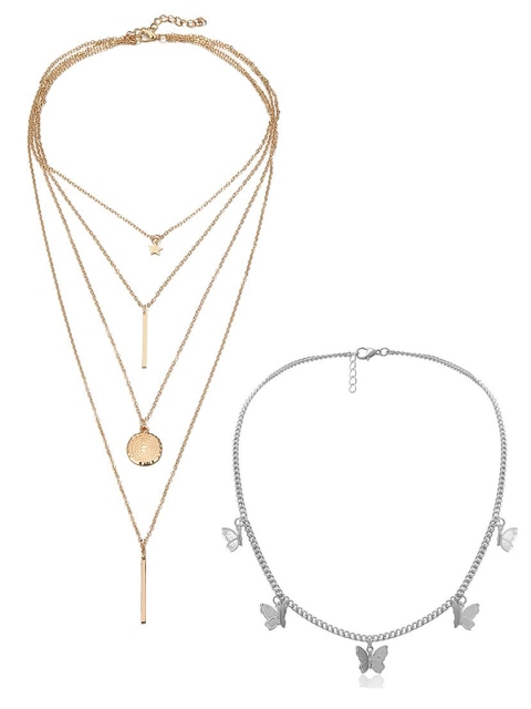 

Vembley Pack Of 2 Gold-Toned & Silver-Toned Gold-Plated Layered Necklace