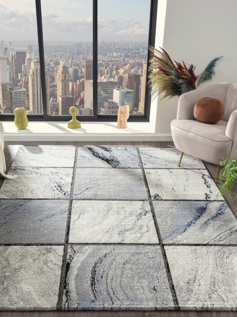 

OBSESSIONS Grey & Blue Abstract Printed Contemporary Carpets