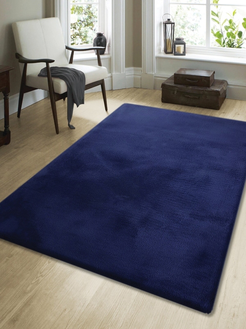 

OBSESSIONS Blue Solid Shaggy Carpets, Navy blue