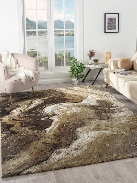 

OBSESSIONS Rust-Brown & White Printed Contemporary Carpets