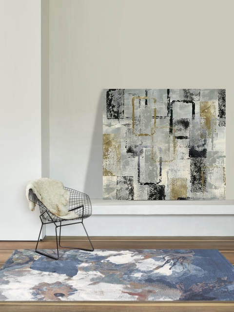 

OBSESSIONS Blue & Beige Polypropylene Abstract Contemporary Carpets, Grey